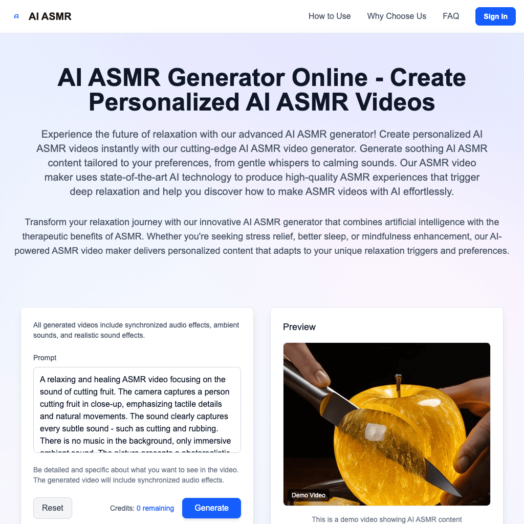 AI ASMR Generator Online | Create AI ASMR Videos