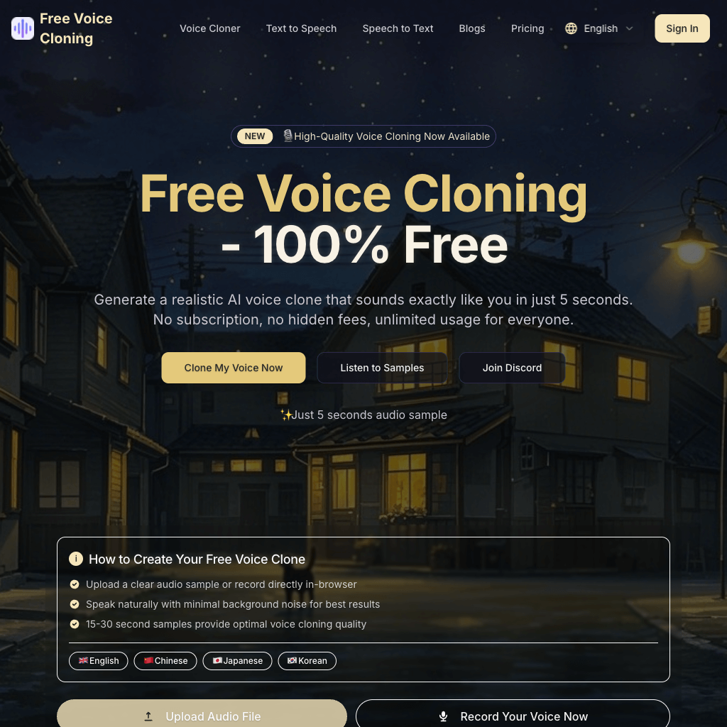 Free Voice Cloning | Best voice cloning | No sign up