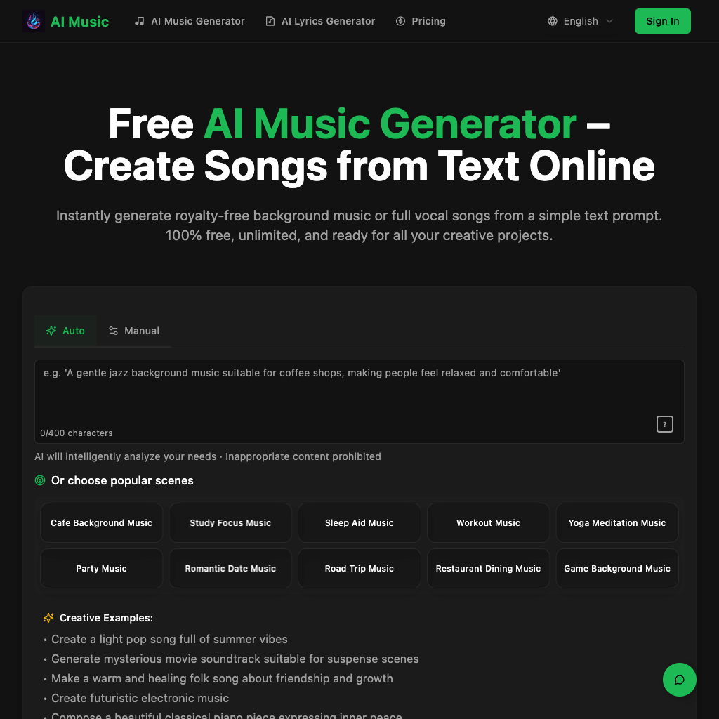 Free AI Music Generator – Background Music & Songs, No Sign-Up
