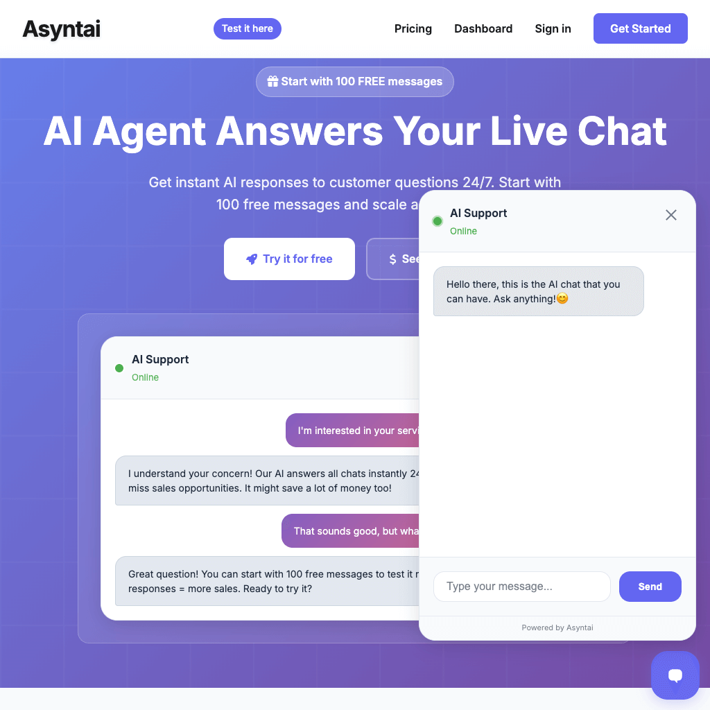 Asyntai - AI-Powered Live Chat Support for Your Business