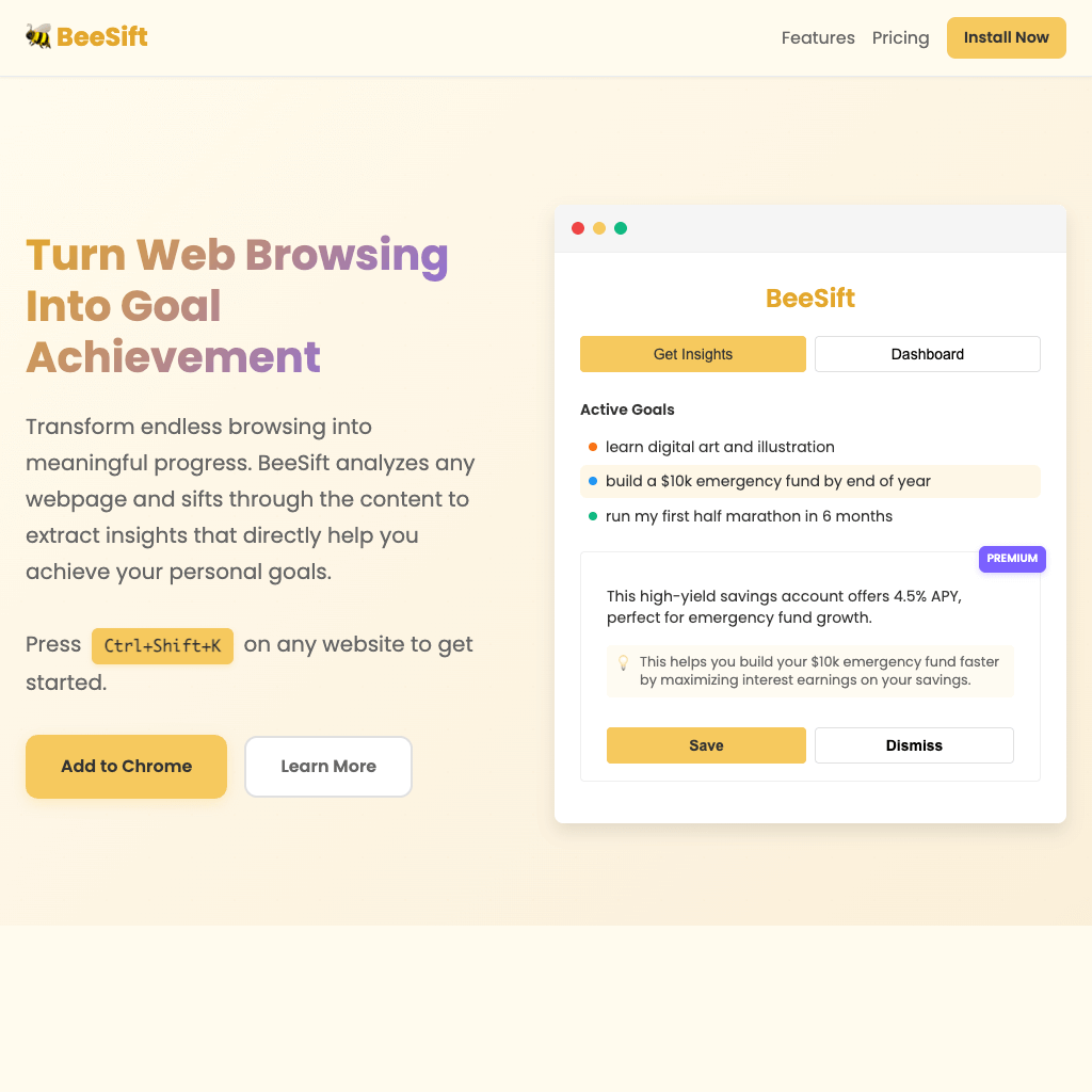 BeeSift - Smart Chrome Extension for Goal-Focused Browsing