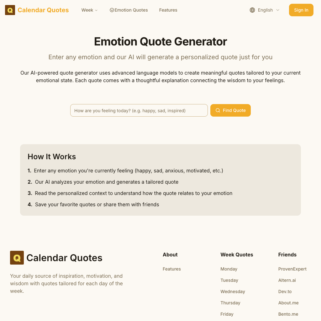 AI-Powered Emotion Quotes | Calendar Quotes