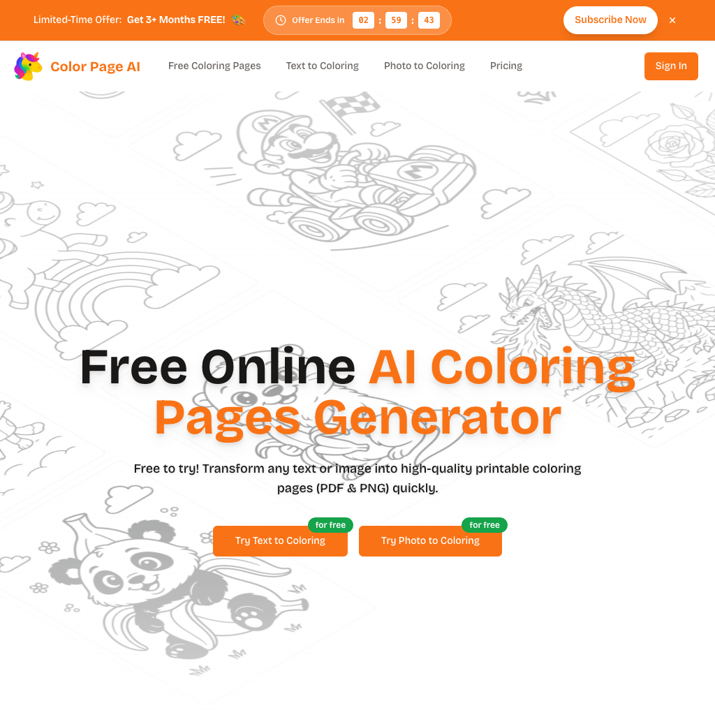 Color Page AI - Free online AI Coloring Pages Generator