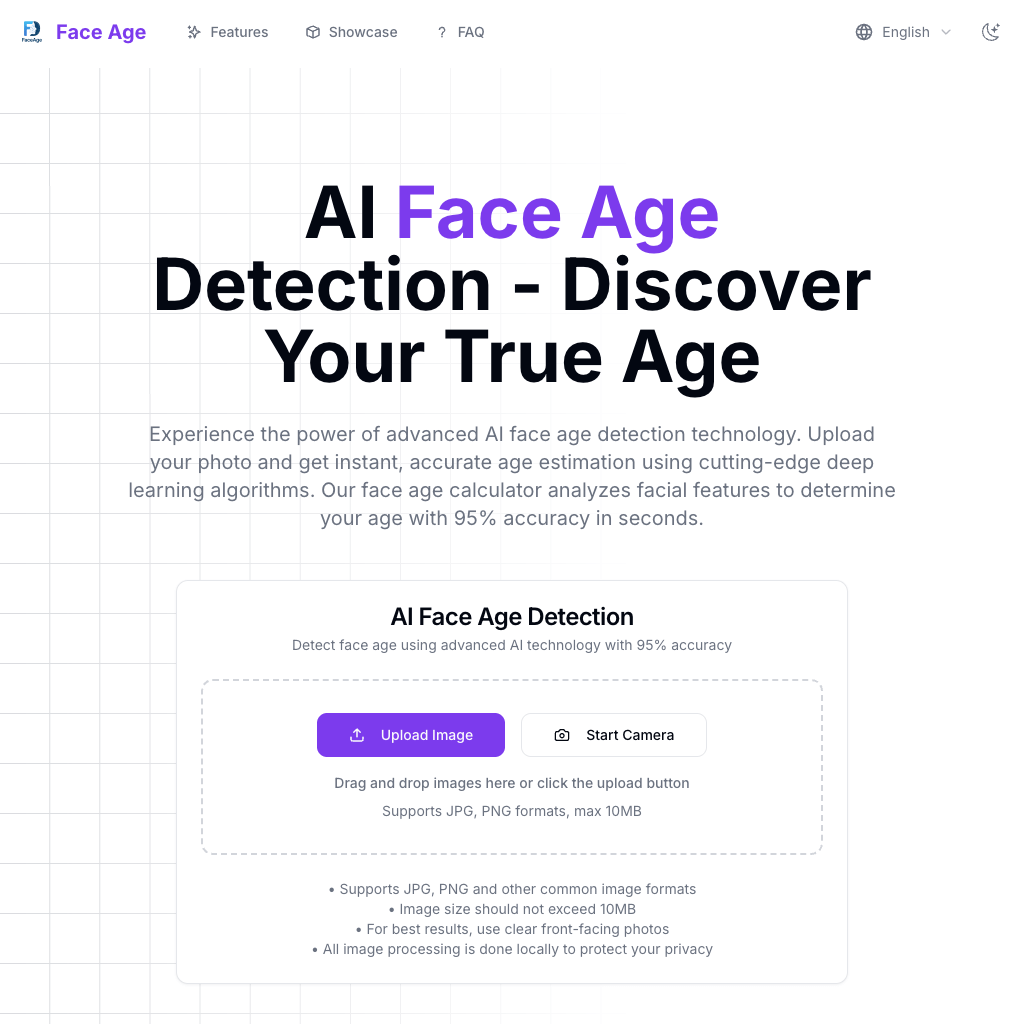 Face Age - AI Face Age Detection & Estimation Tool | 95% Accuracy