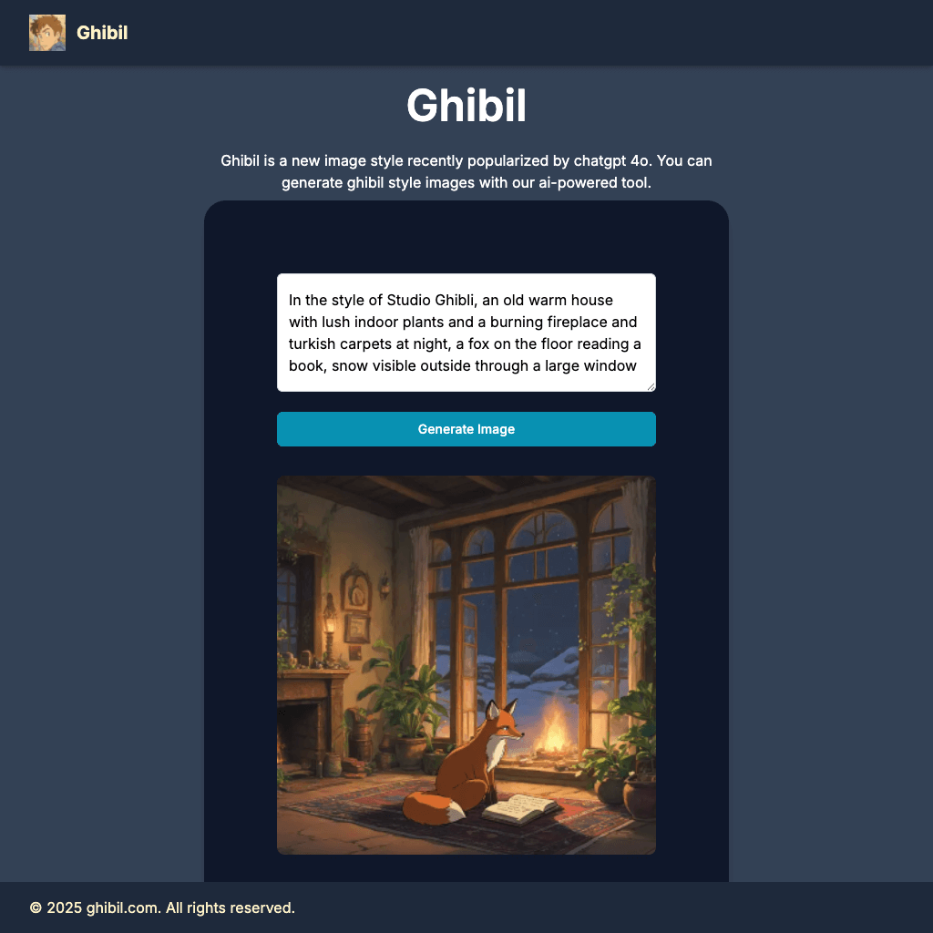 Ghibil - Let's Generate Ghibil Style Images with chatgpt ai.