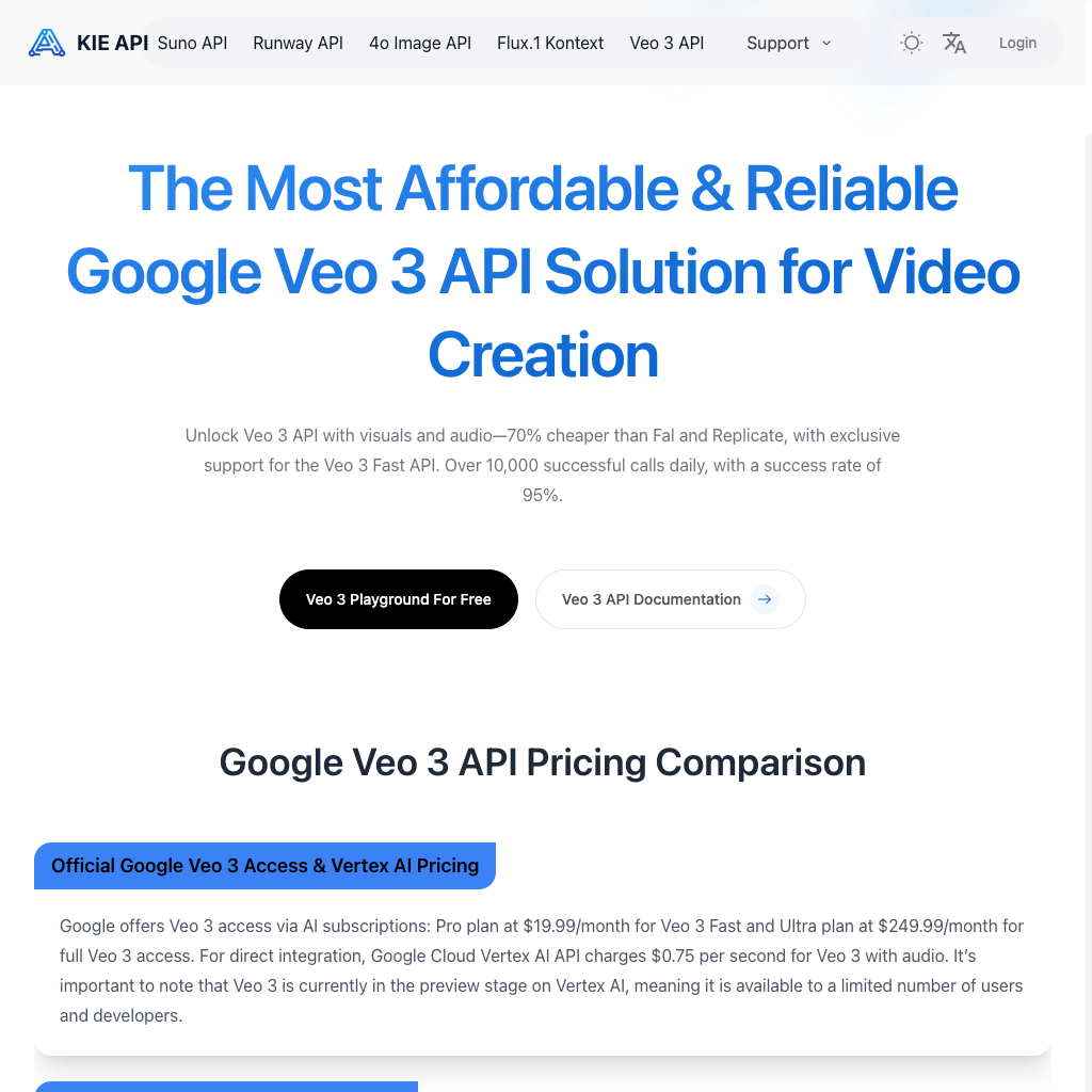 Free Veo 3 AI API by Kie.ai - Create High-Quality Videos with Audio and Visuals