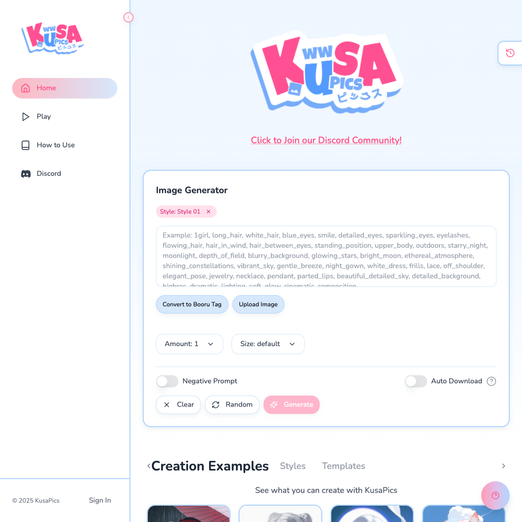 KusaPics – Free Anime & OC AI Art Generator | Create Original Characters Online