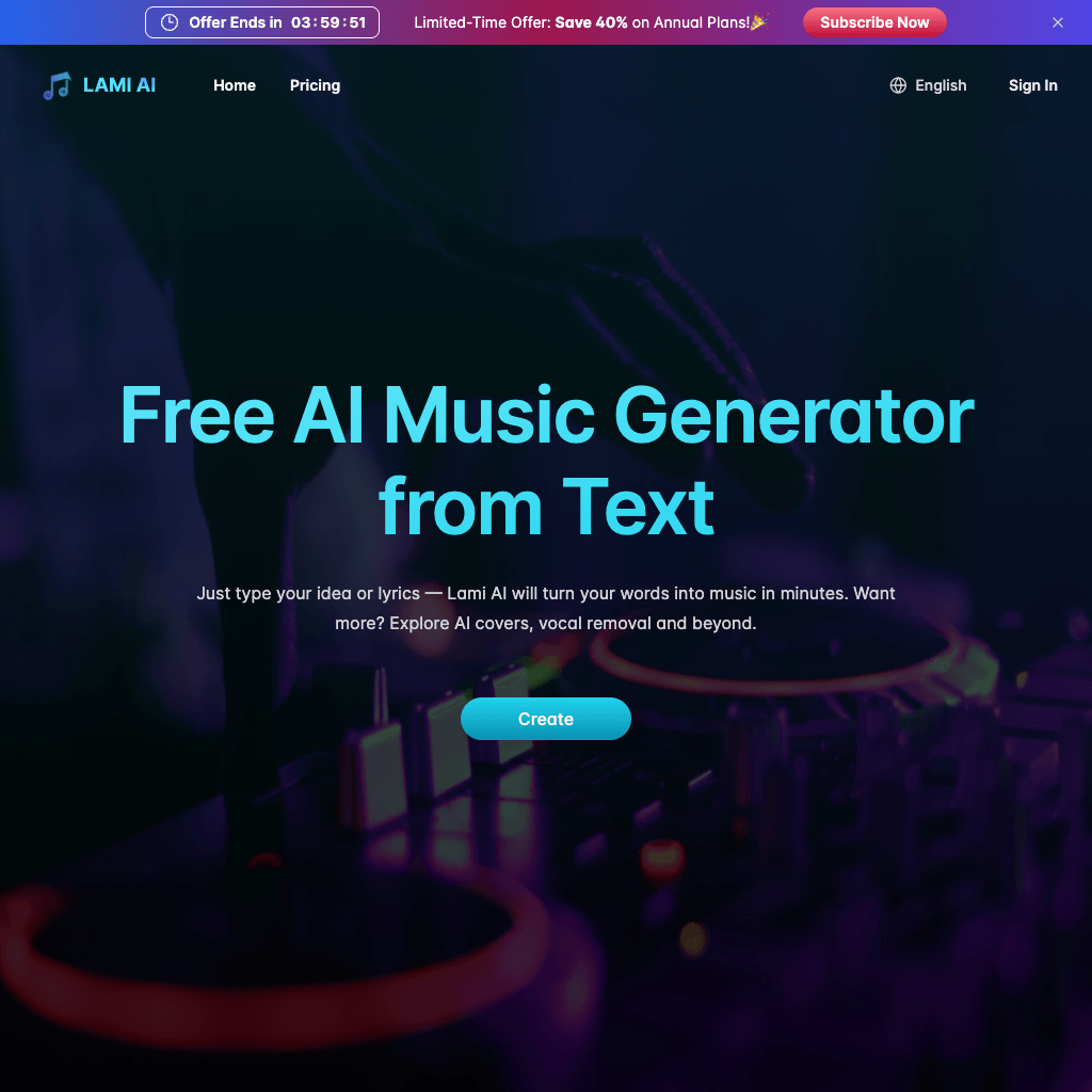 Lami AI Music Generator | Create Songs from Text Free Online