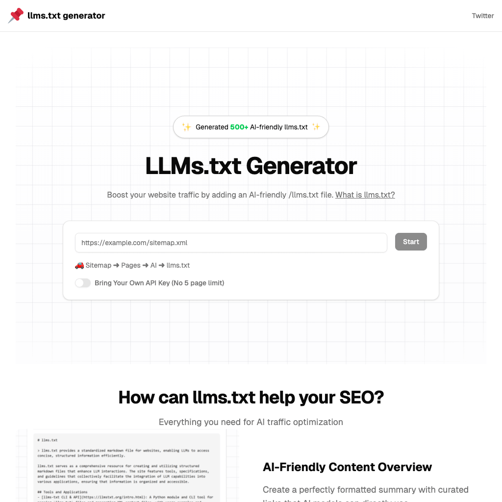 LLms.txt Generator | AI-Friendly Website Summary, Free No Signup