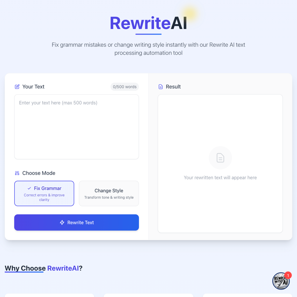 Rewrite AI - Fix Grammar or Change Writing Style with AI