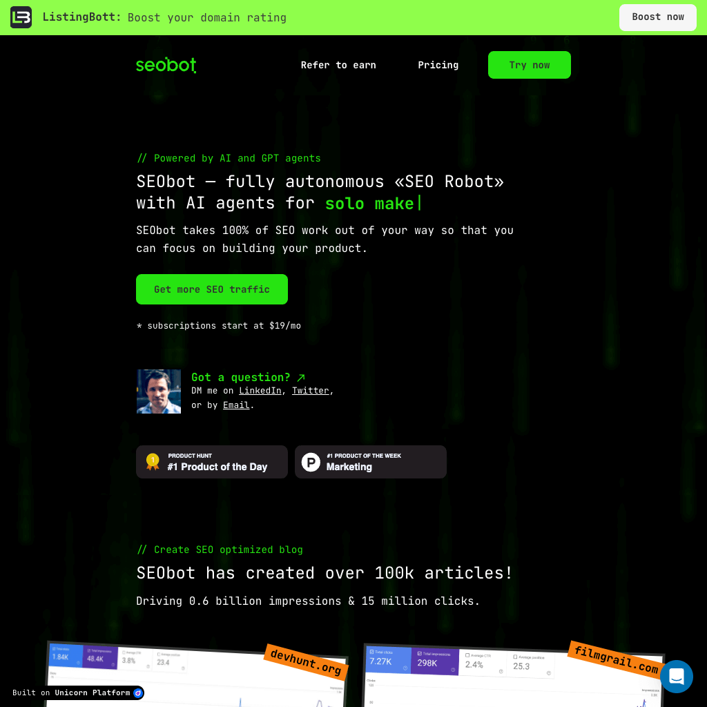 SEO Bot - fully autonomous "SEO Robot" with AI agents for Busy Founders