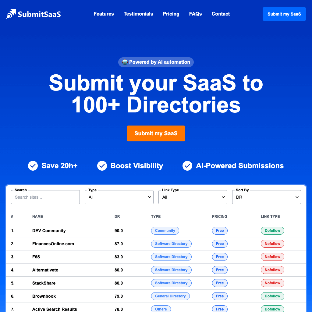 Submit your SaaS to 100+ Directories - SubmitSaaS