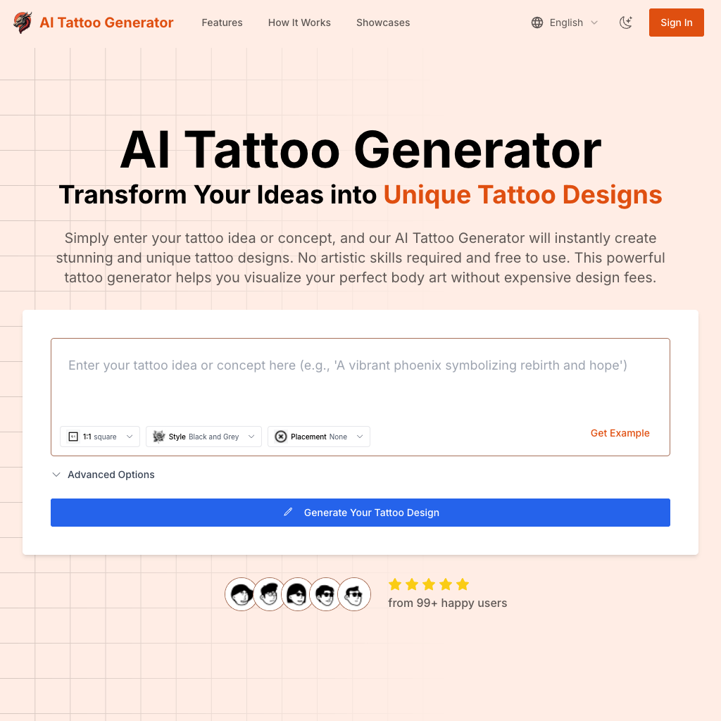 AI Tattoo Generator | Create Unique Tattoo Designs Instantly