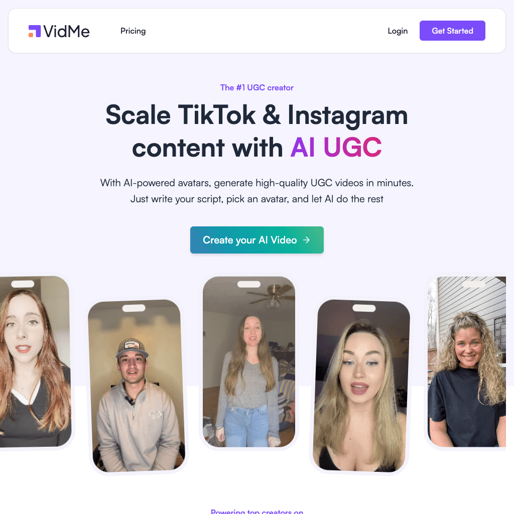 Vidme | Scale your TikTok & Instagram content with AI UGC