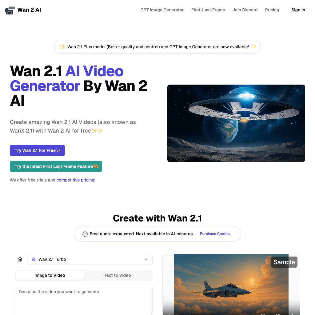 Wan 2 AI - Free Online Wan 2.1 AI Video Generator (WanX 2.1)