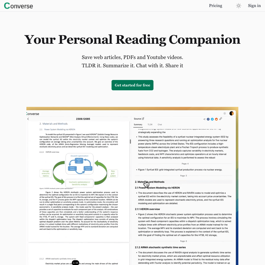 Converse - AI Reading Companion for web articles, PDFs and videos
