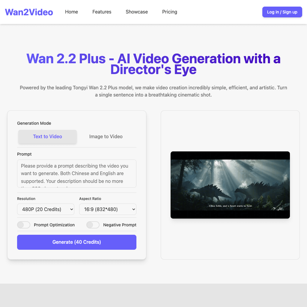 Wan 2.2 Plus - Cinematic AI Video Generator